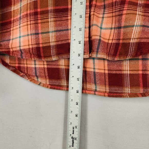 Old Navy The Boyfriend Shirt Women's M Flannel Button Down Orange Blue Plaid - Picture 4 of 6